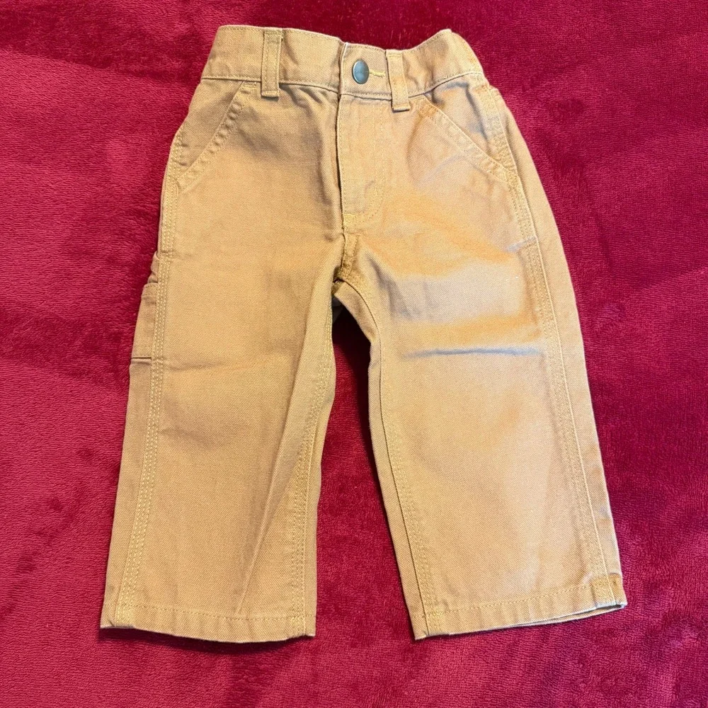 Carhartt Kids Brown Canvas Carpenter Pants 12M Elastic Waist Utility‎ Trousers